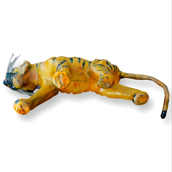 Vintage Leather Wrapped Paper Mache Tiger Figurine - Picture 3 of 3